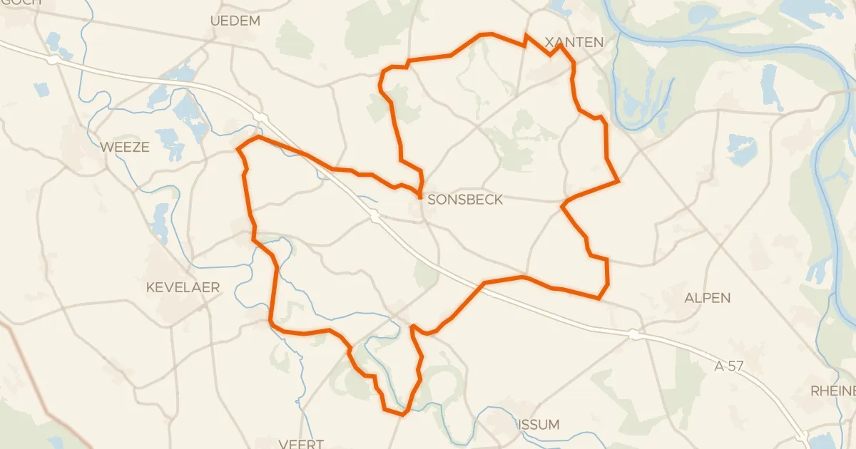 Kaart van de fietsroute Rondje Haus Erprath en Bislicher Insel