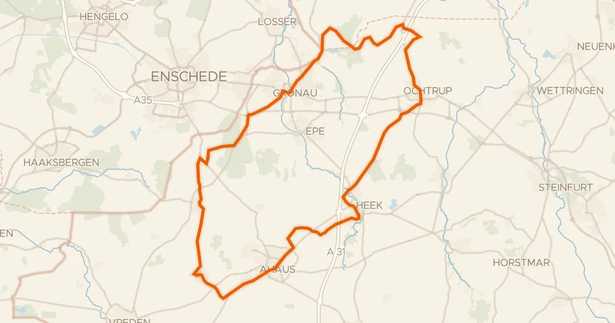 Kaart van de fietsroute Rondje Schloss Ahaus en Gildehauser Venn