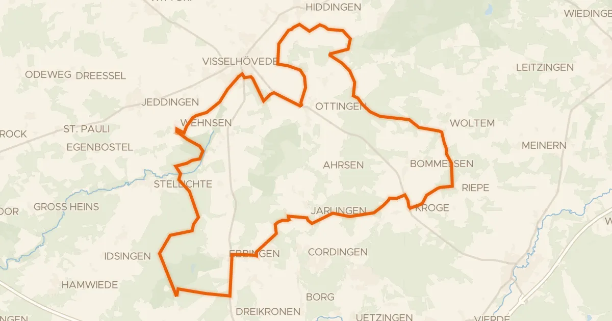 Kaart van de fietsroute Rondje Grundloses Moor en Lehrde
