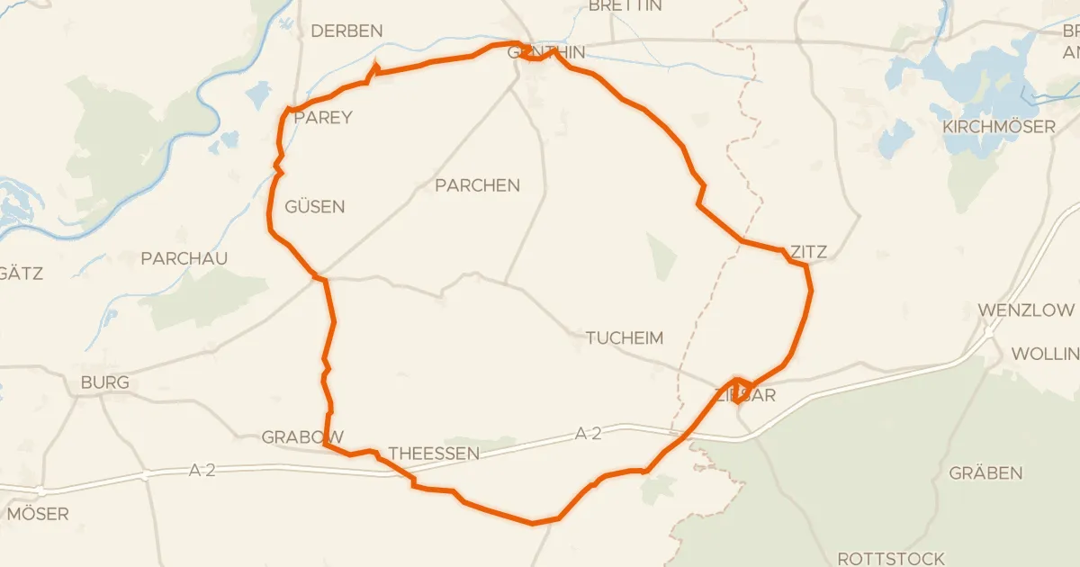 Kaart van de fietsroute Rondje Burg Ziesar en Hoher Fläming