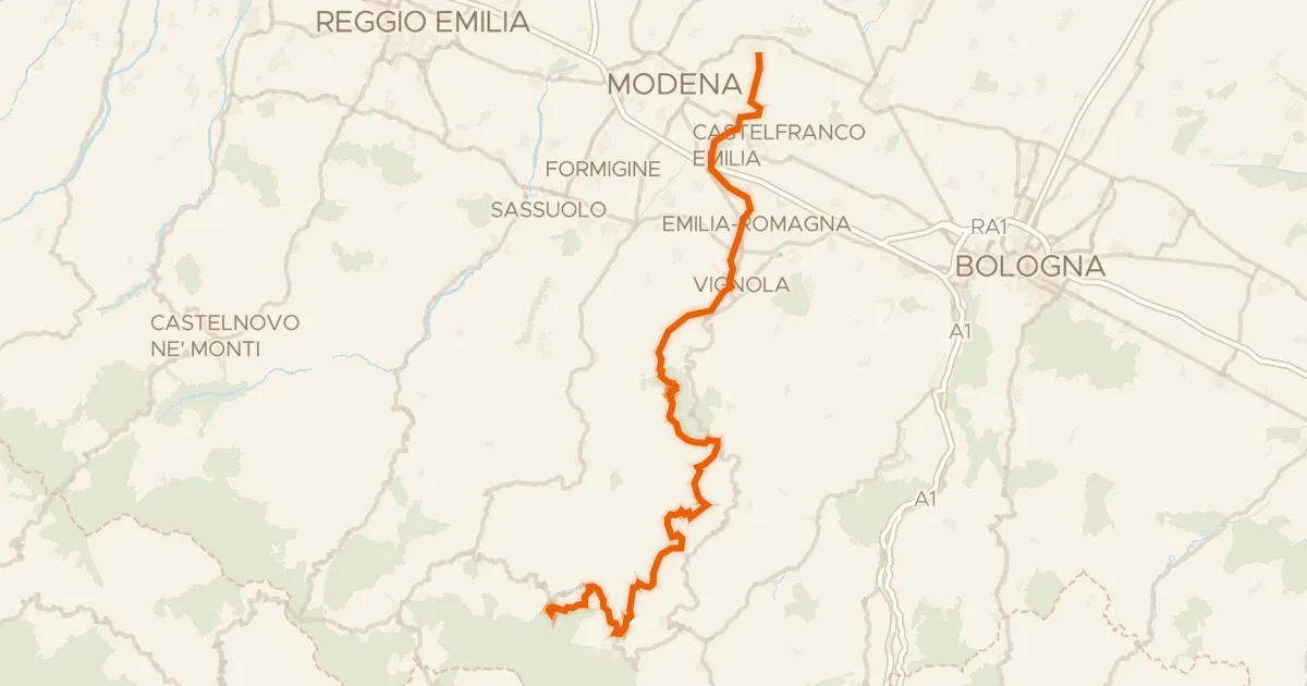Kaart van de fietsroute Via Romea Nonantolana Orientale