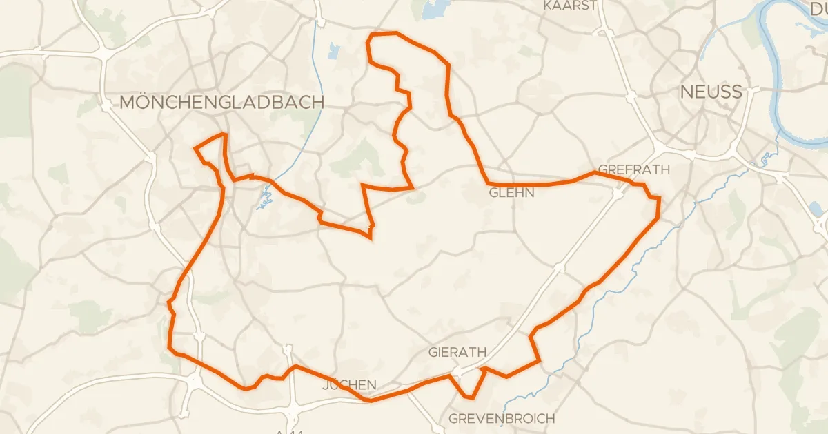 Map of the cycling route Rondje Haus Glehn en Schloss Wickrath
