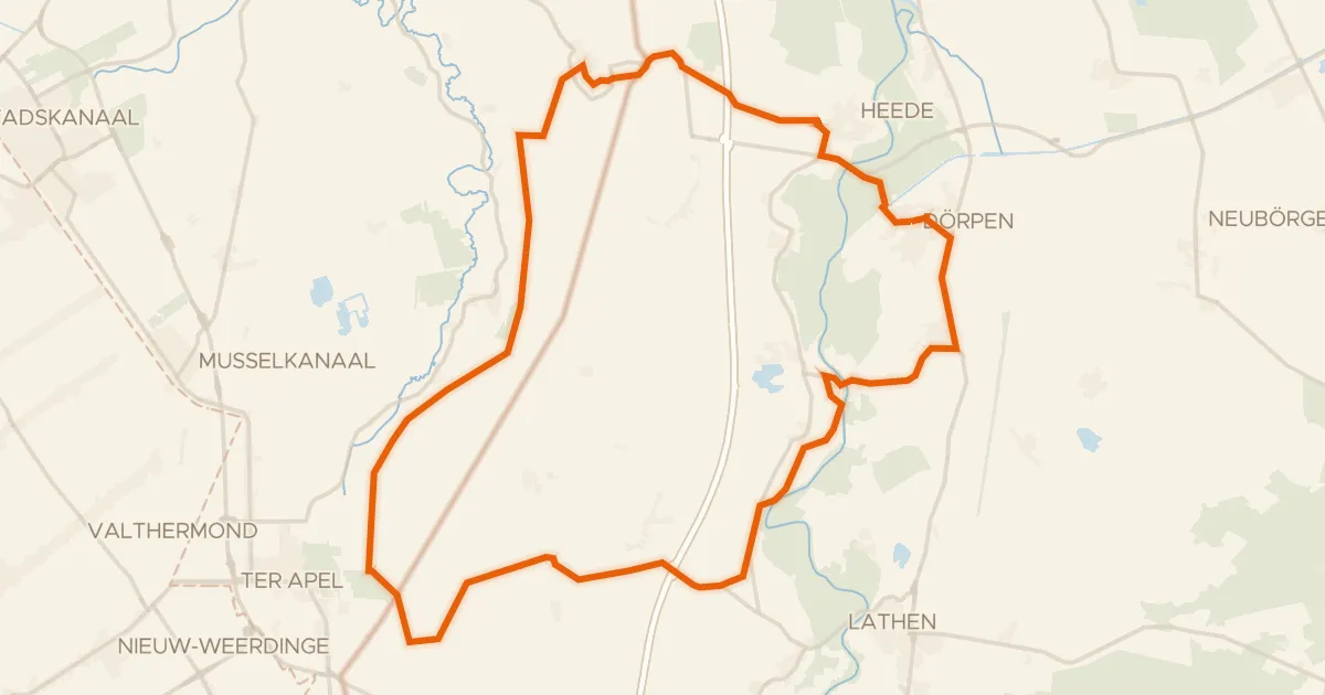 Kaart van de fietsroute Rondje Vesting Bourtange en Ems