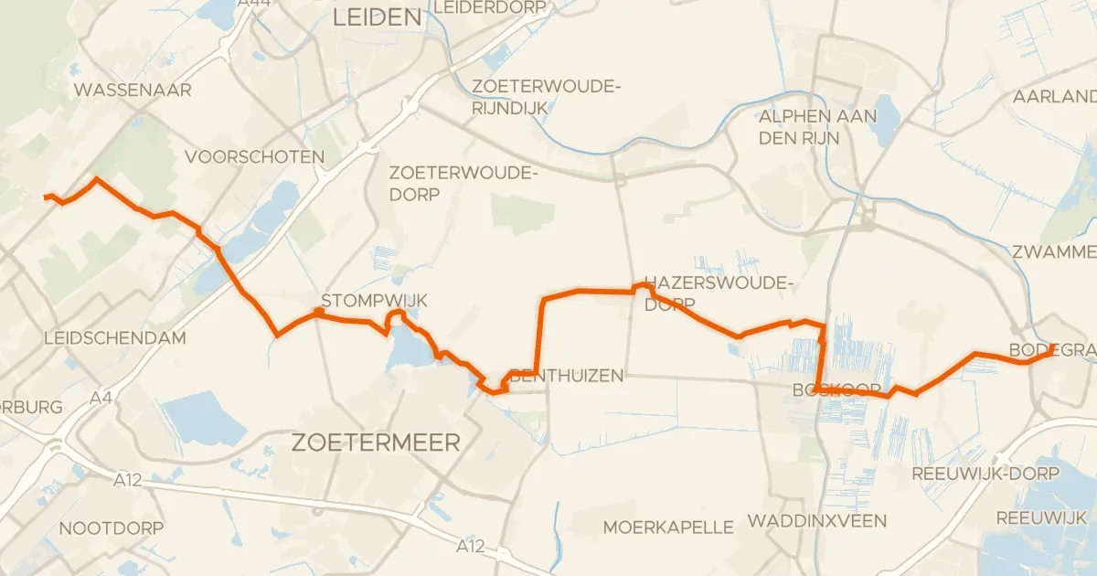 Kaart van de fietsroute Midden-Nederlandroute - 02 - Wassenaar - Bodegraven