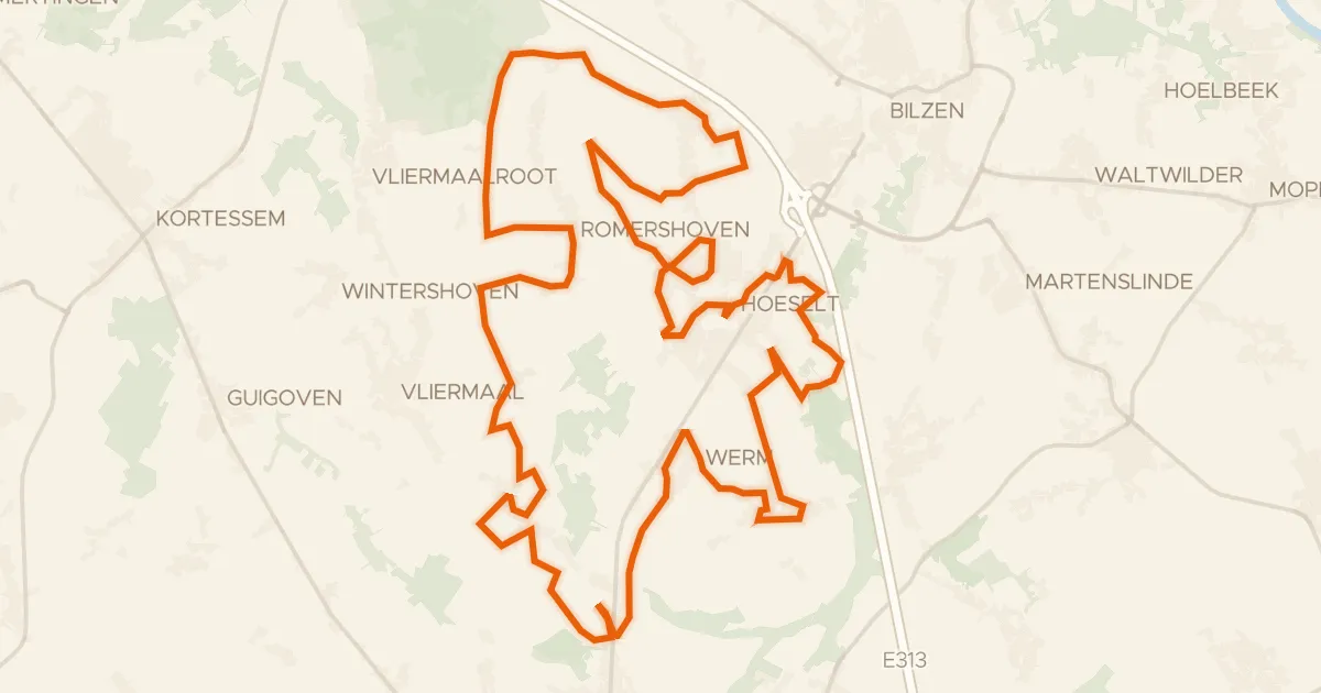 Kaart van de fietsroute Kapeltocht blauw