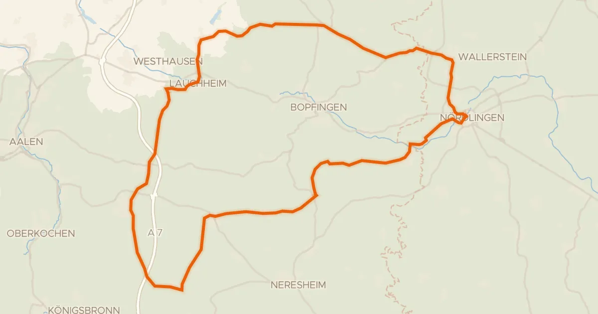 Map of the cycling route Rondje Kapfenburg en Schloss Wallerstein