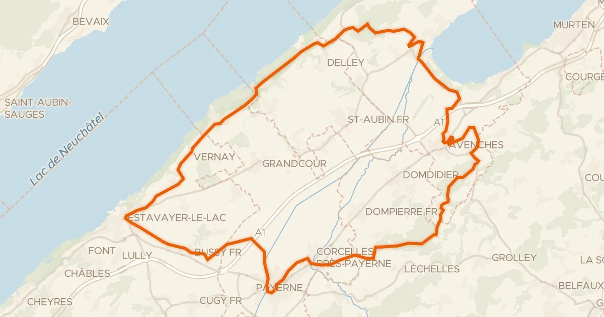 Kaart van de fietsroute Les collines de la Broye