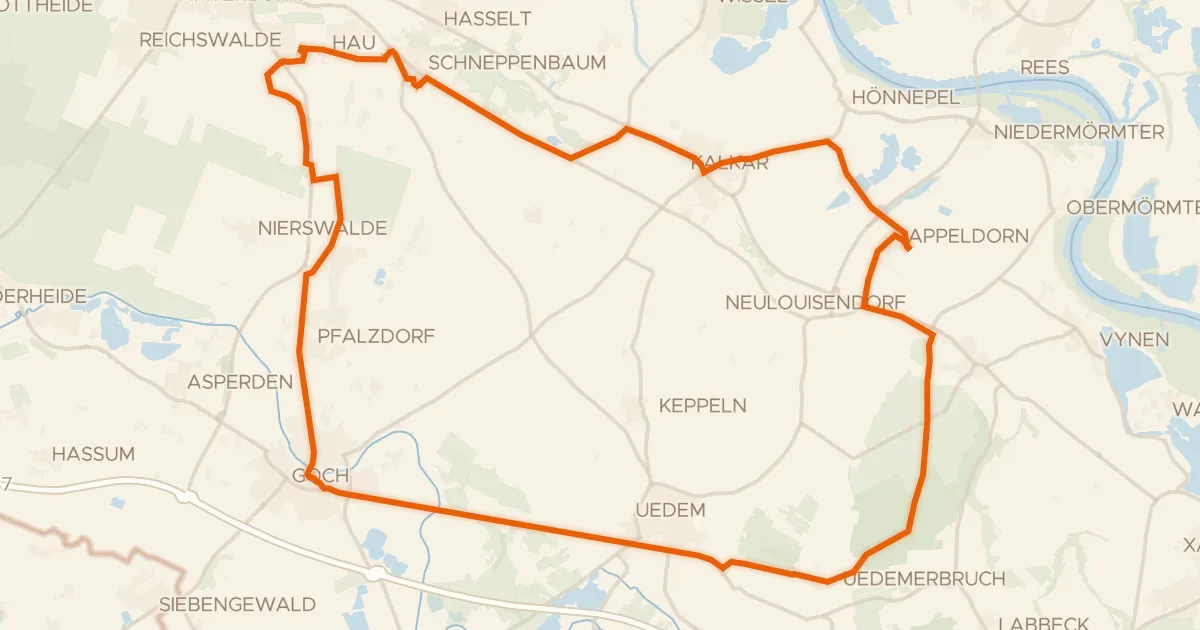 Kaart van de fietsroute Rondje Botzelaerer Meer en Uedemer Hochwald