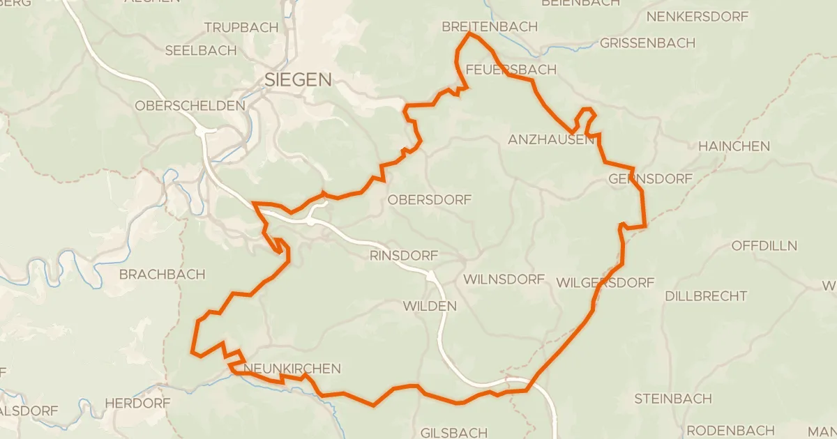 Kaart van de fietsroute Rondje Wassermühle Niederdielfen en Hellertalaue