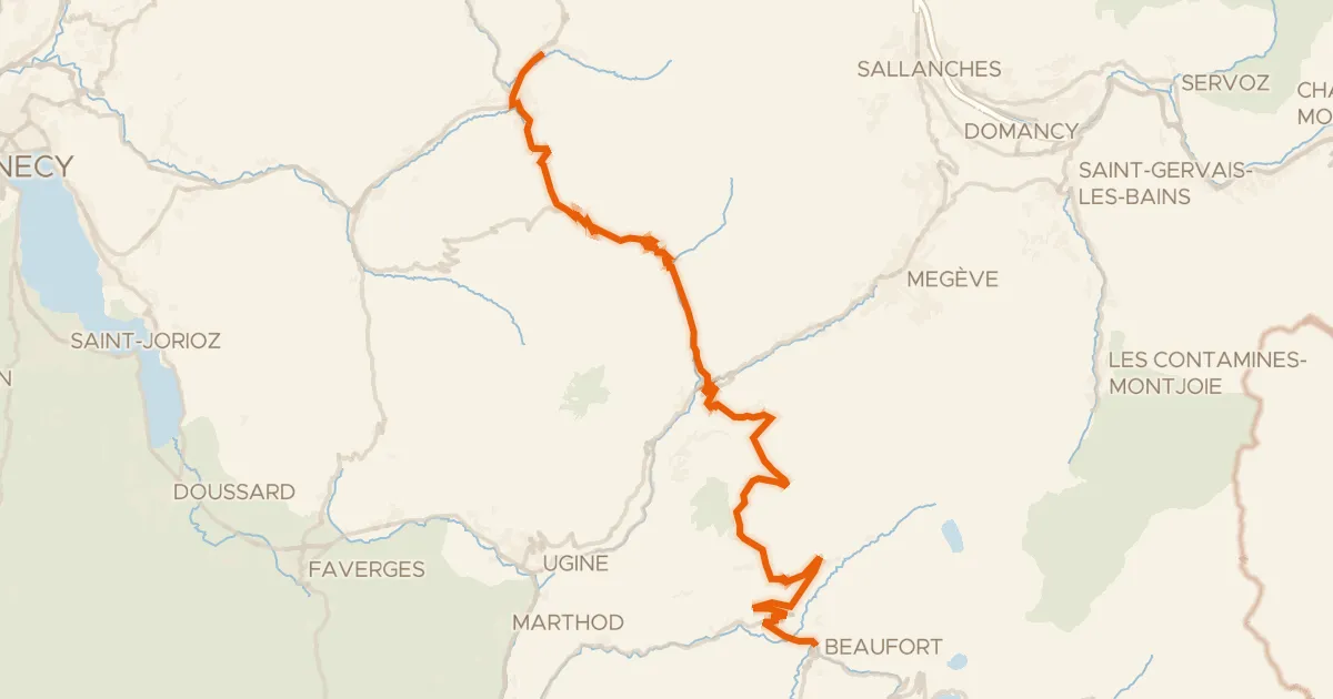 Kaart van de fietsroute Route des Grandes Alpes à vélo, étape 3, Le Grand-Bornand / Beaufort-sur-Doron