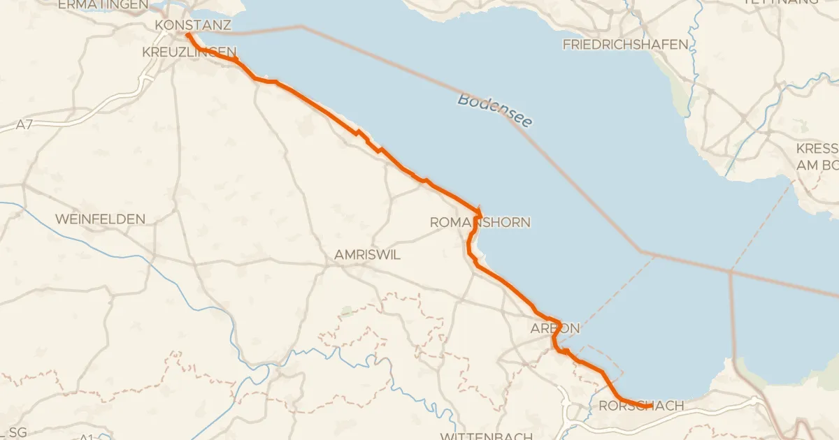 Kaart van de fietsroute Bodensee-Radweg