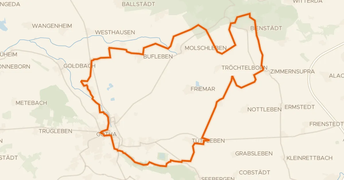 Kaart van de fietsroute Rondje Schloss Friedenstein en Fahner Höhe