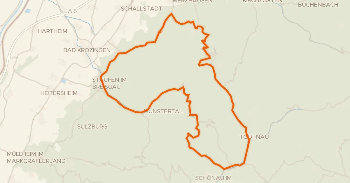 Map of the cycling route Rondje Belchen en Gletscherkessel Präg
