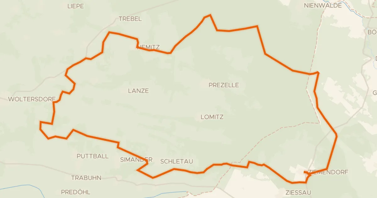 Kaart van de fietsroute Rondje Nemitzer Heide en Arendsee