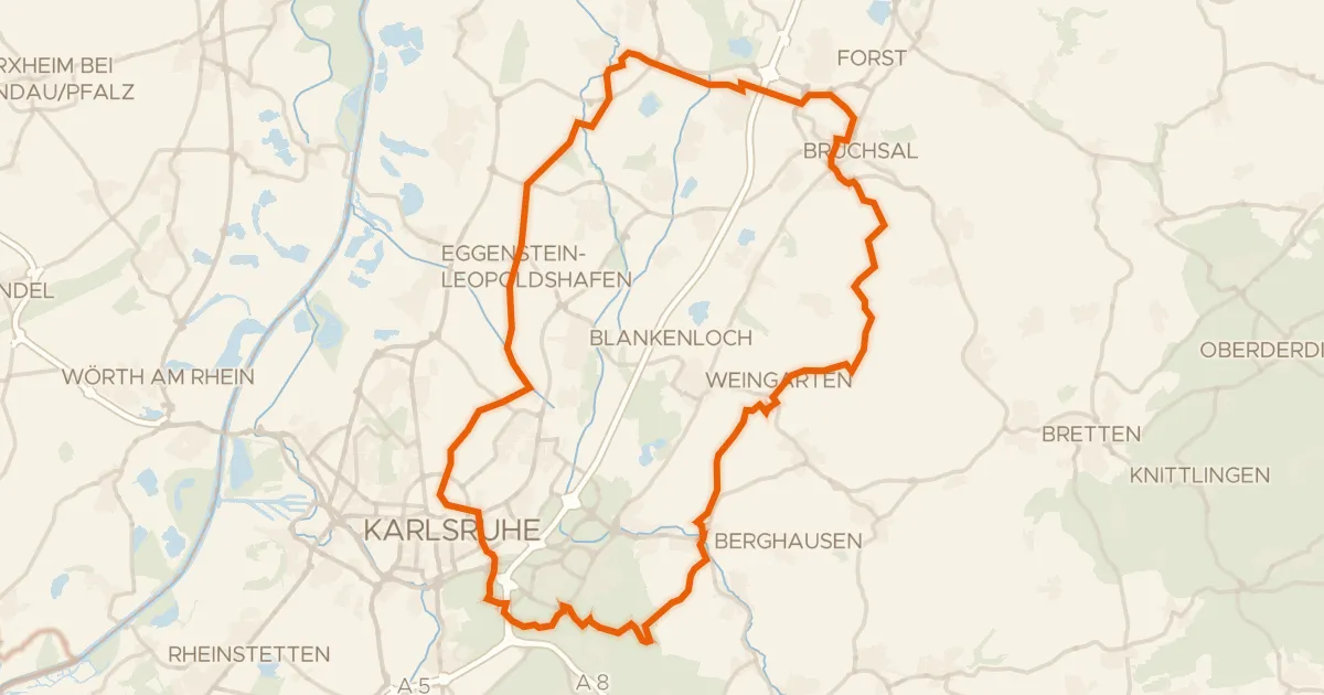 Kaart van de fietsroute Rondje Schloss Bruchsal en Schloss Karlsruhe