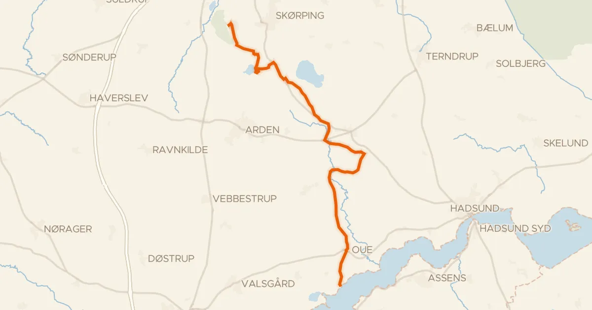 Map of the cycling route Villestrup Å Ruten
