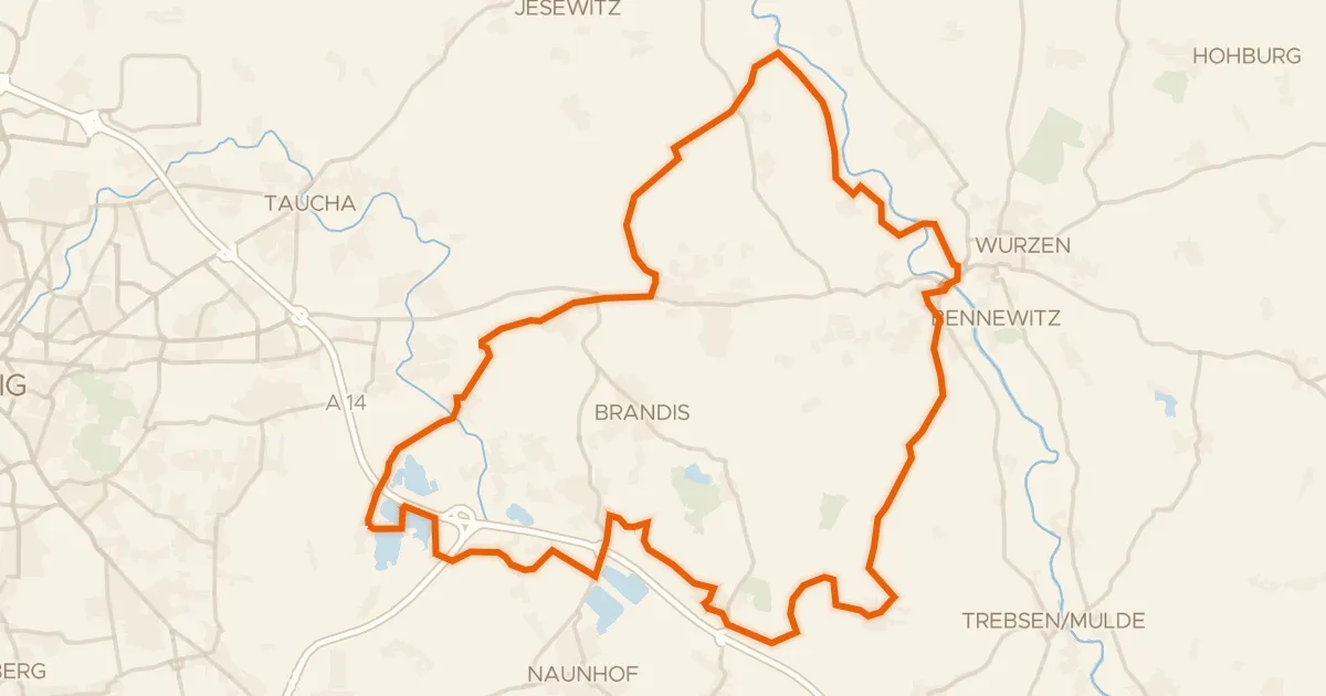 Kaart van de fietsroute Rondje Schloss Ammelshain en Moritzsee