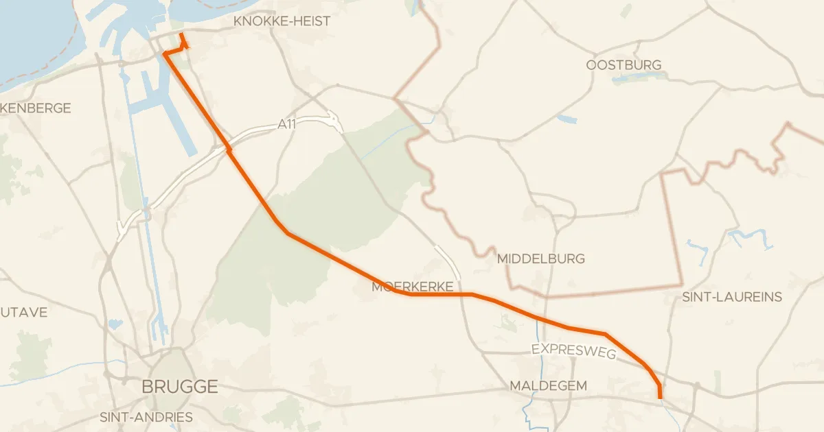 Kaart van de fietsroute F311 Fietssnelweg Knokke - Eeklo