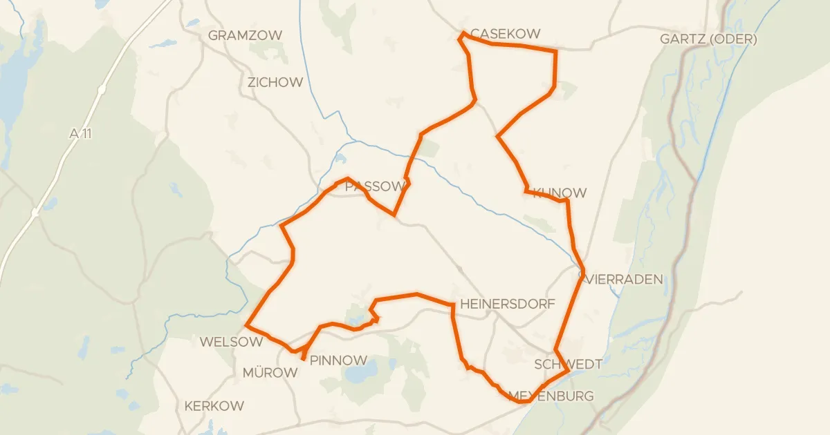 Map of the cycling route Rondje Trockenrasen Jamikow en Landiner Haussee