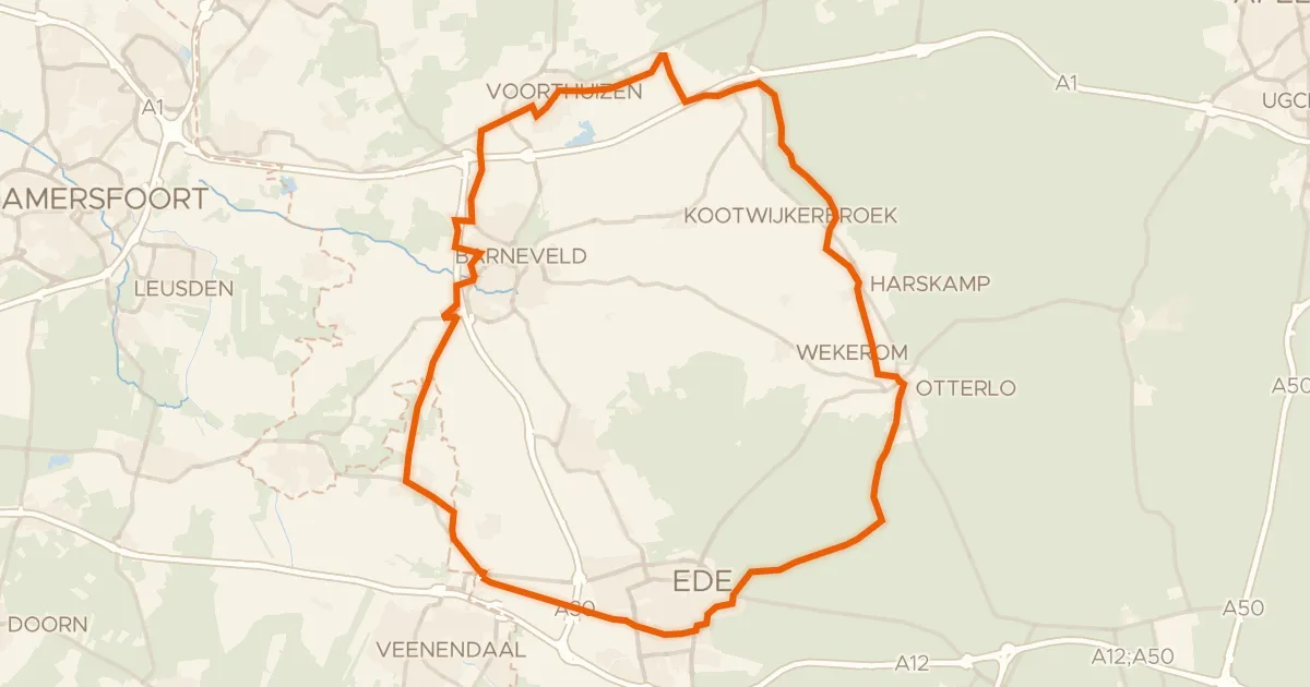 Kaart van de fietsroute Rondje Walderveense molen en Kasteelbos Renswoude