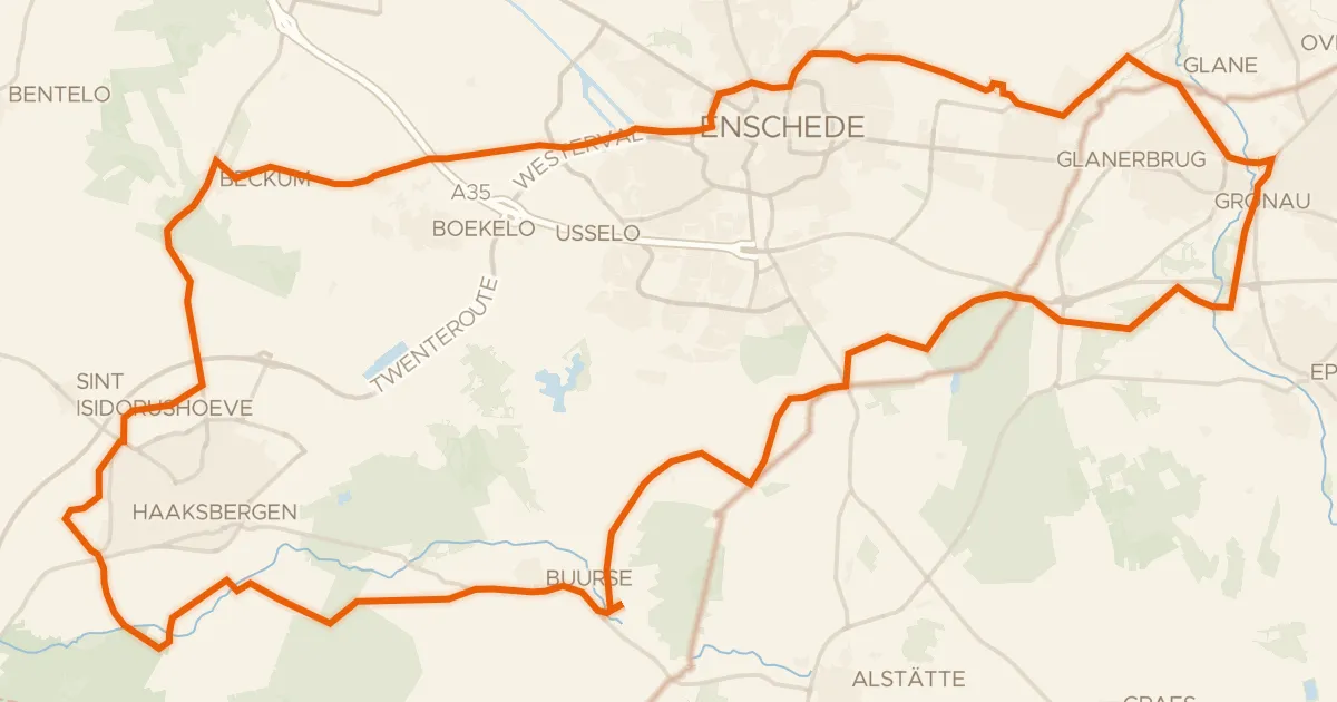 Kaart van de fietsroute Rondje langs de Oostendorper watermolen en het Aamsveen