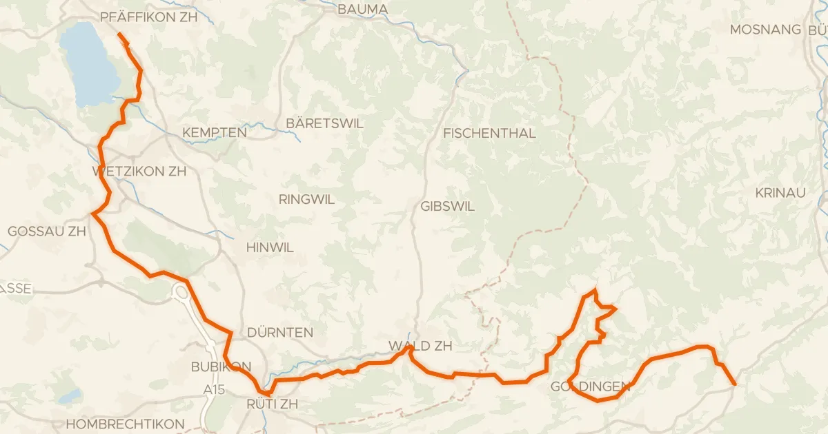 Kaart van de fietsroute Rheinfall - Zürcher Oberland - Etappe 2