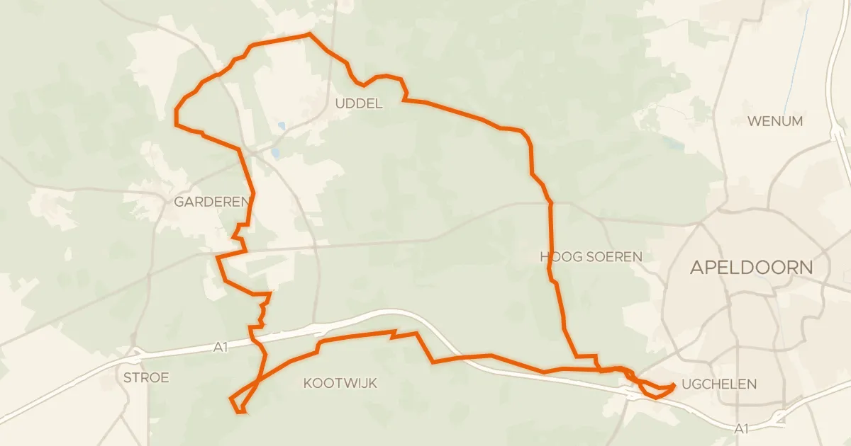 Map of the cycling route Rondje Kroondomein het Loo en Staverden