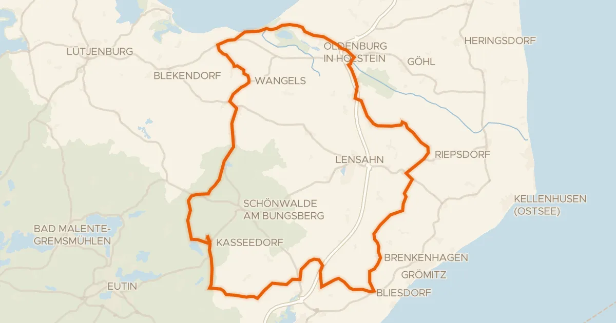 Map of the cycling route Rondje Weißenhäuser Brök en Wesseker See