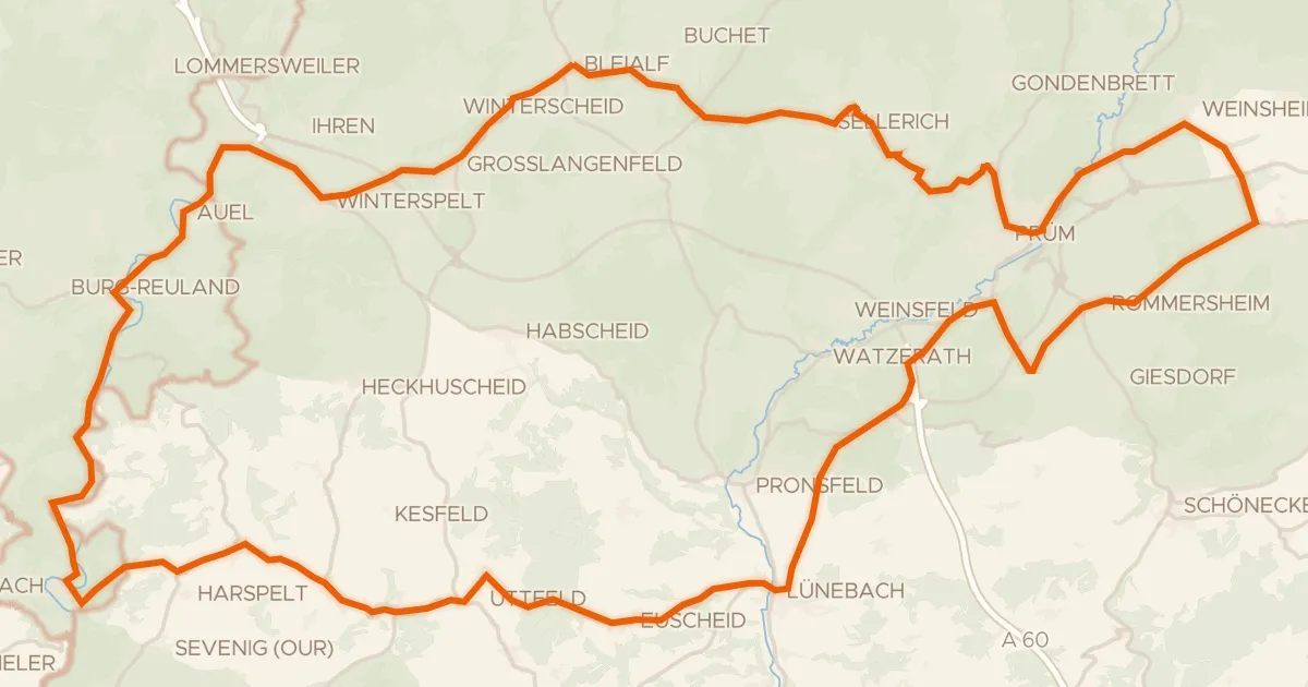 Kaart van de fietsroute Rondje Burg Ouren en Parc naturel des Hautes-Fagnes – Eifel