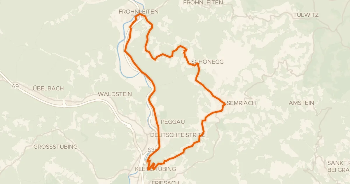 Kaart van de fietsroute Lurgrotten Tour