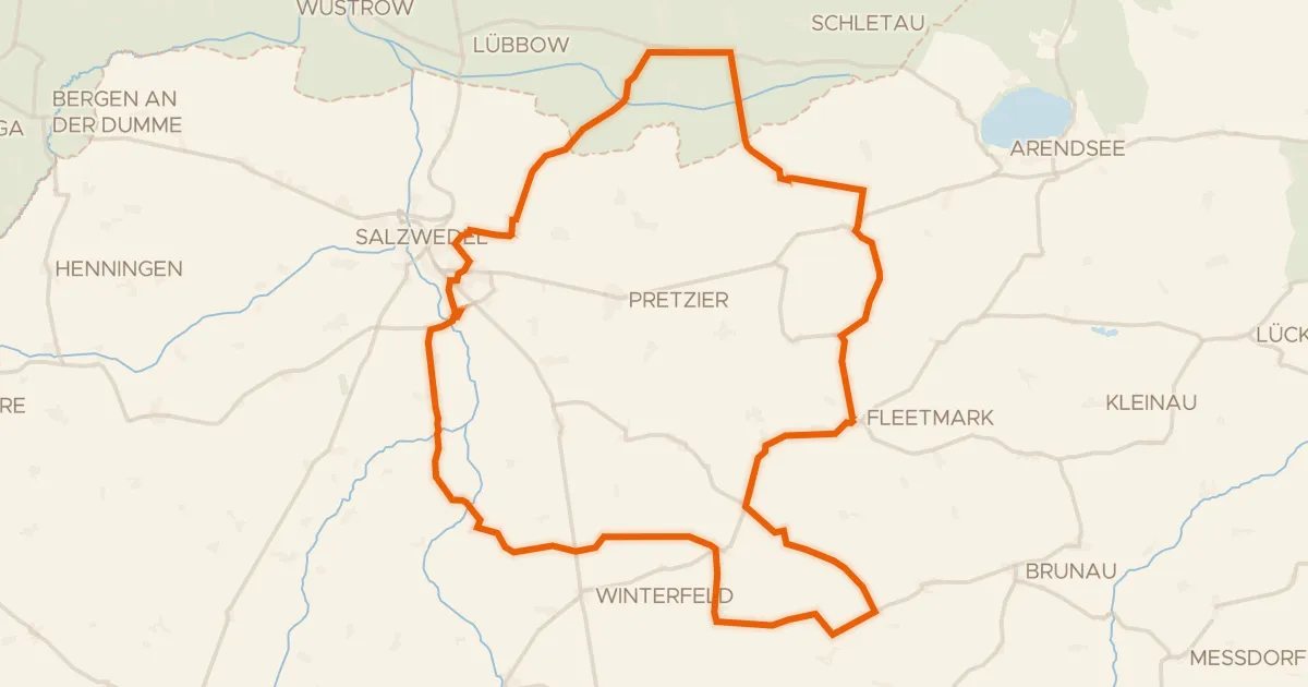 Kaart van de fietsroute Rondje Jeetze en Purnitz