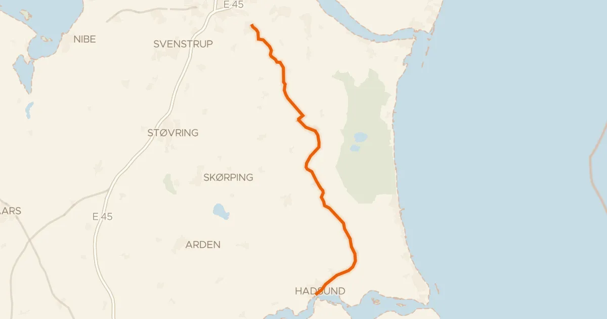 Kaart van de fietsroute Hadsundruten