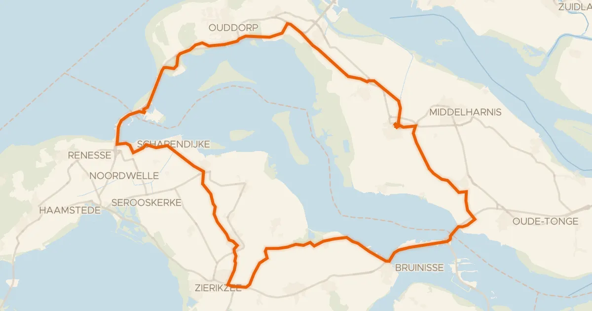 Map of the cycling route Rondje Kop van Schouwen en Grevelingen