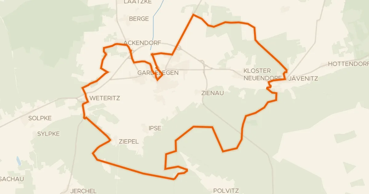 Kaart van de fietsroute Rondje Schloss Isenschnibbe en Jävenitzer Moor