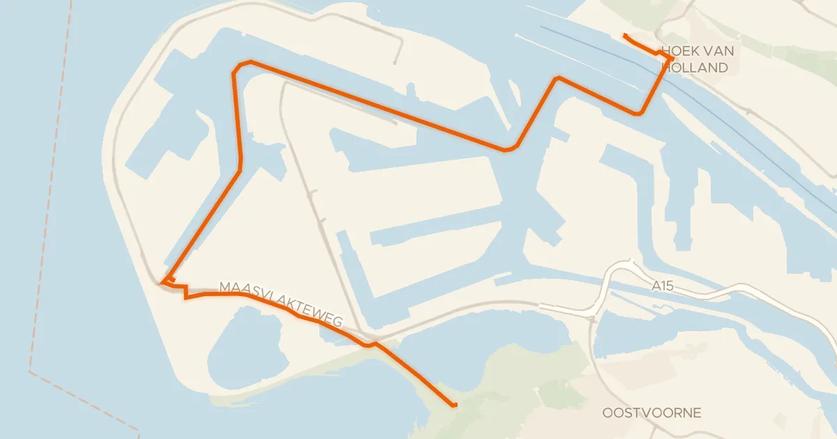 Map of the cycling route Euroroute R1 - Oostvoorne - Hoek van Holland