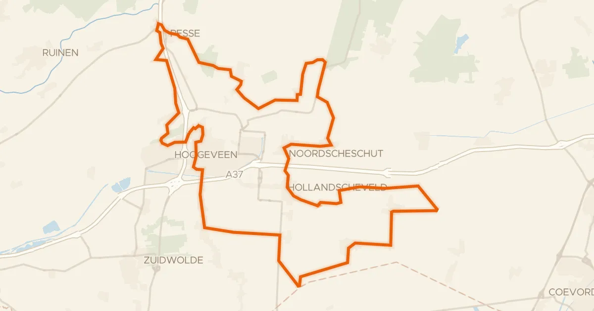 Kaart van de fietsroute 10 Dorpenroute Veenkoloniën