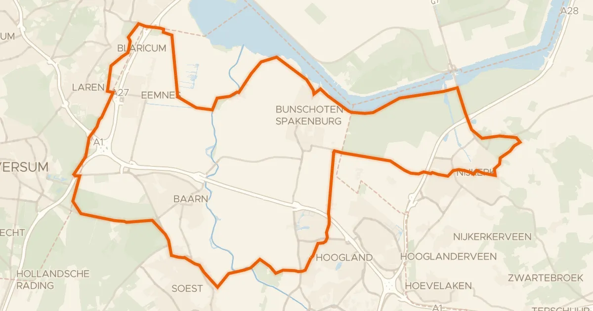 Kaart van de fietsroute Rondje de Hooge Vuursche en Paleis Soestdijk