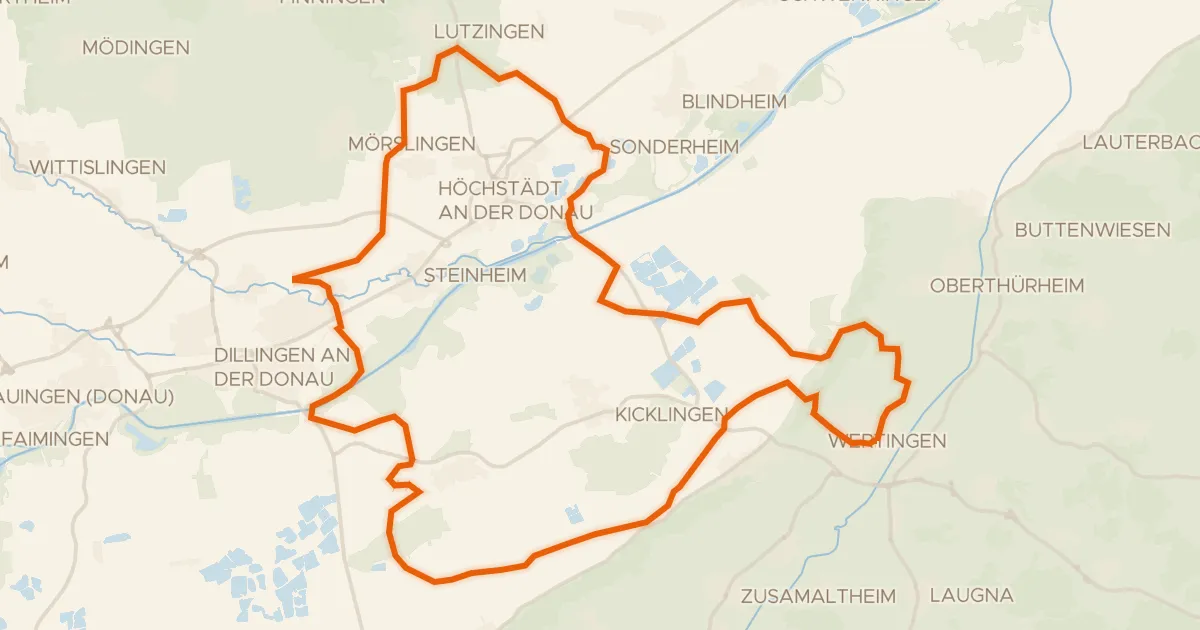 Kaart van de fietsroute Rondje Schloss Wertingen en Donau