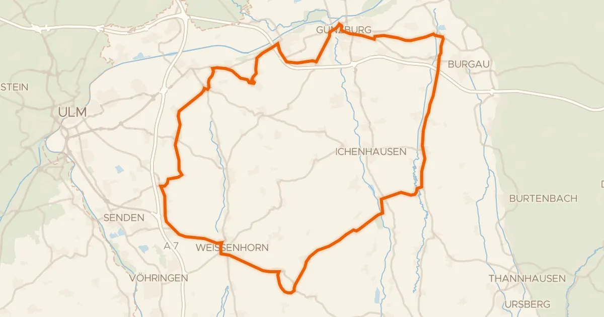 Kaart van de fietsroute Rondje Schloss Roggenburg en Taubried
