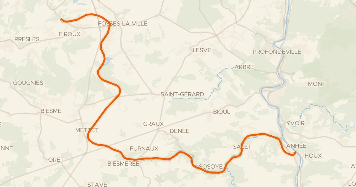 Map of the cycling route RAVeL Ligne 150(A) Anhée-Aisemont