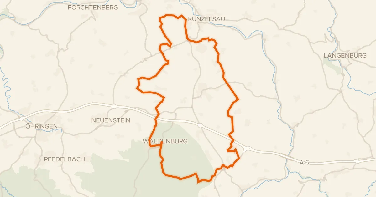 Kaart van de fietsroute Rondje Naturpark Schwäbisch-Fränkischer Wald en Neumühlsee