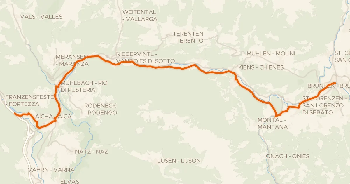 Map of the cycling route Cycle 3: Franzensfeste => Bruneck