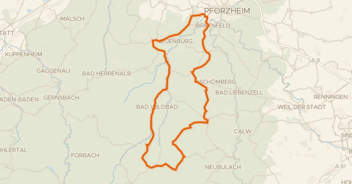 Map of the cycling route Rondje Ruine Straubenhardt en Aussichtsturm Schwanner Warte