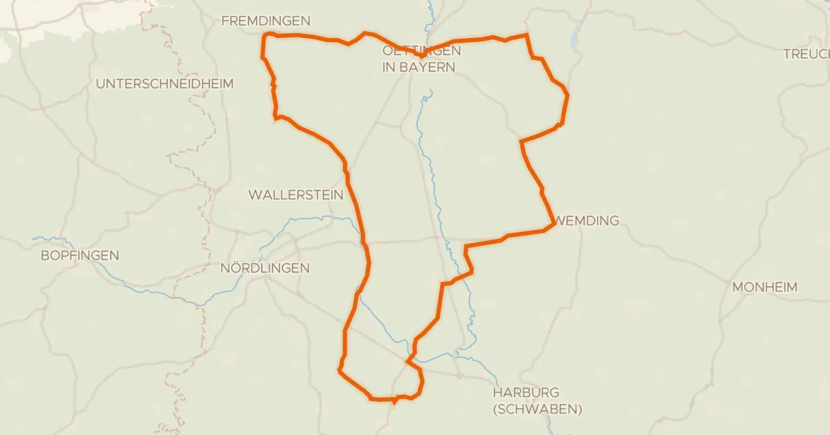 Map of the cycling route Rondje Schloss Polsingen en Naturpark Altmühltal