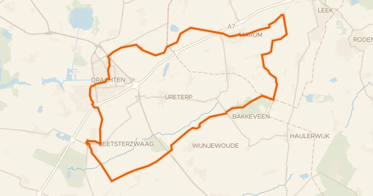 Map of the cycling route Rondje Iwema Steenhuis en Bakkeveense Duinen
