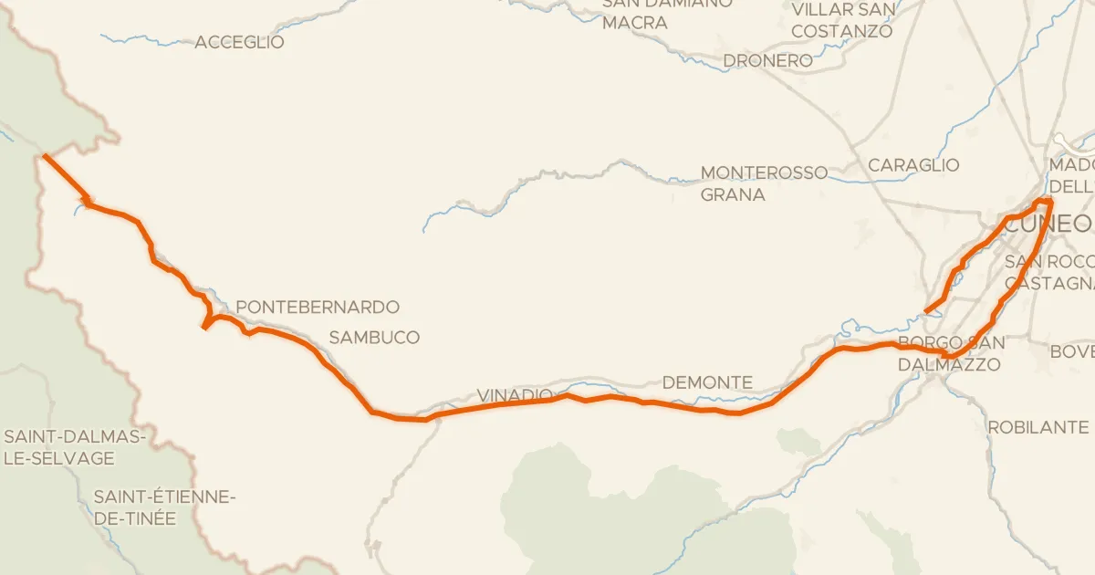 Kaart van de fietsroute Itinerario Cicloturistico Valle Stura