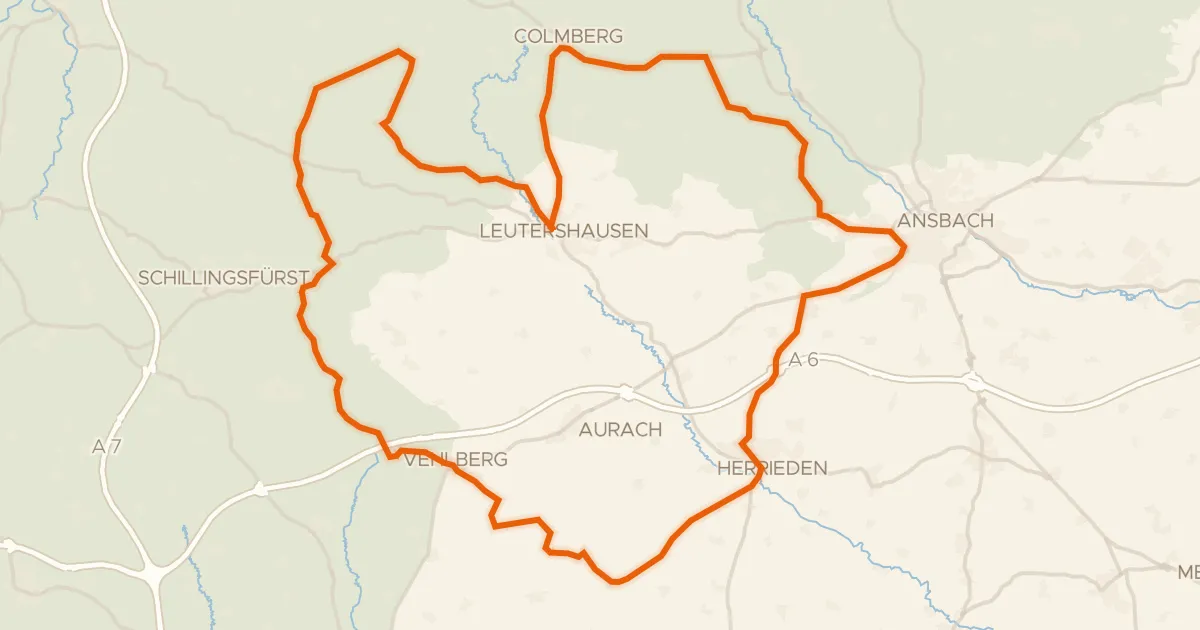 Map of the cycling route Rondje Stadtschloss Herrieden en Naturpark Frankenhöhe