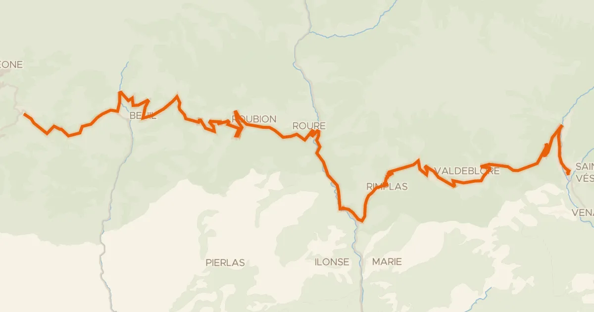 Kaart van de fietsroute Route des Grandes Alpes à vélo, étape 12, Valberg / Saint-Martin Vésubie