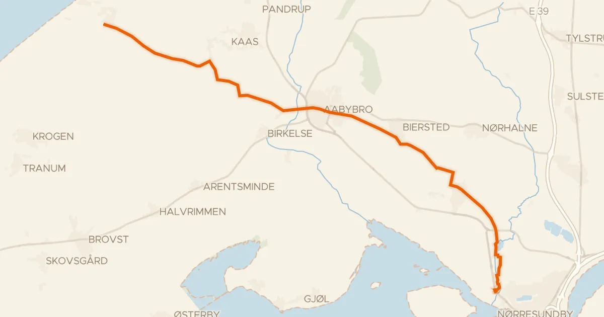 Kaart van de fietsroute Rødhusruten