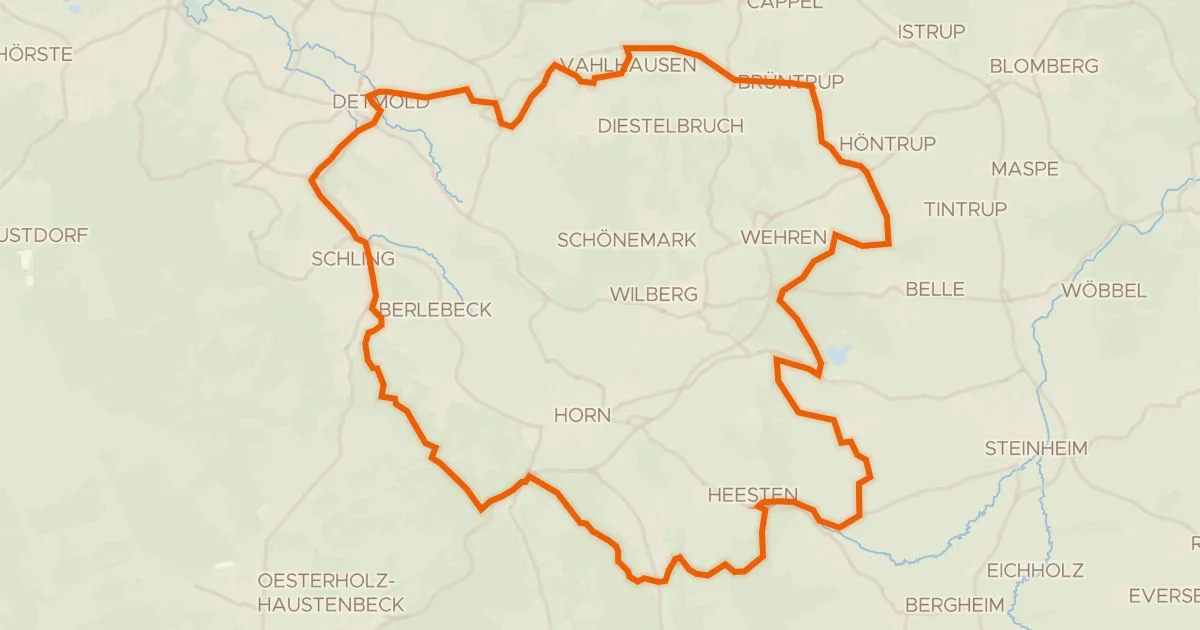 Kaart van de fietsroute Rondje Externsteine en Fürstliches Residenzschloss Detmold